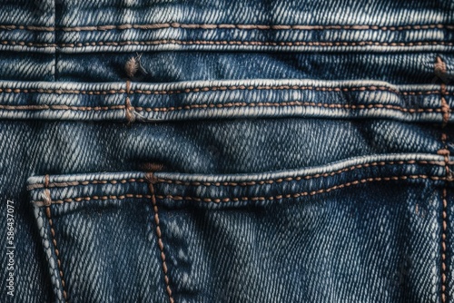 close-up view of a pair of blue jeans with a worn-out texture. Generative AI