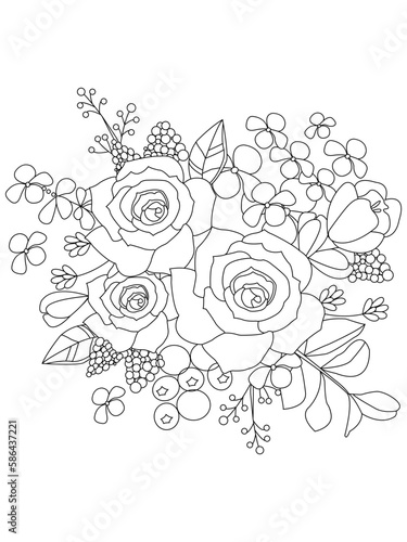 Vector coloring book for adults. Summer wild meadow flowers. Vector isolated elements