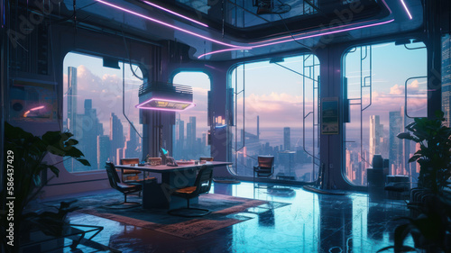 Skyline View Cyberpunk Apartment