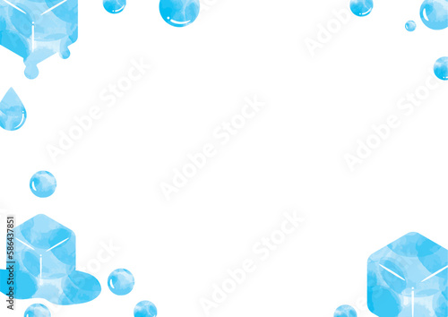 水彩の水玉と溶ける氷のひんやりした夏フレーム