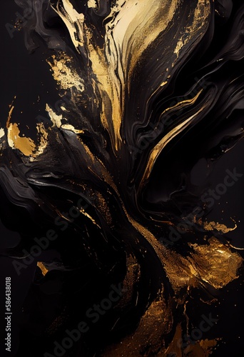 Black and gold abstract oil painting texture