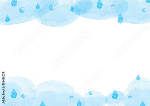 水彩の雨と雲フレーム