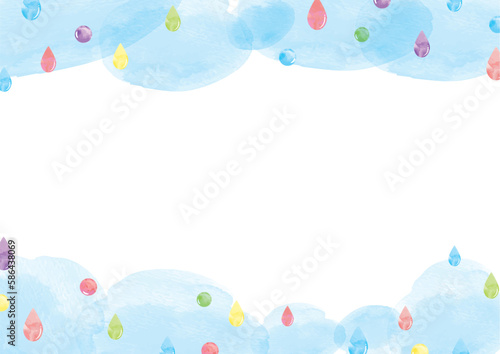 水彩のカラフルな雨と雲フレーム