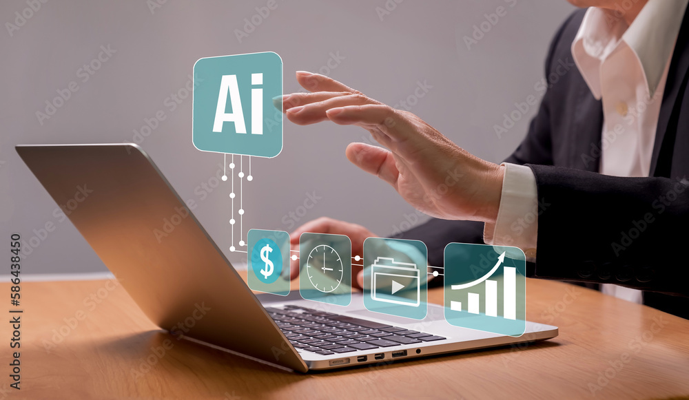 Fototapeta premium Digital system for transferring documents, financial management technology concept.