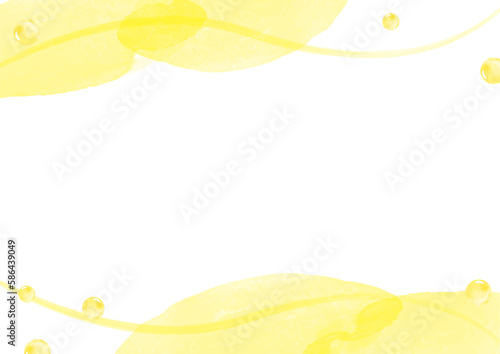 水彩の水玉と波のひんやりした夏フレーム_イエロー