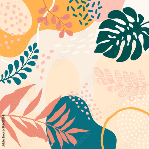 banner frame background .Colorful poster background vector illustration.Exotic plants, branches,art print for beauty, fashion and natural products,wellness, wedding and event.