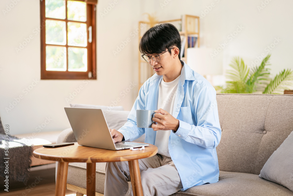 Businessman in casual is sitting comfortable sofa to thoughtful Businessman in casual is sitting comfortable sofa to thoughtful