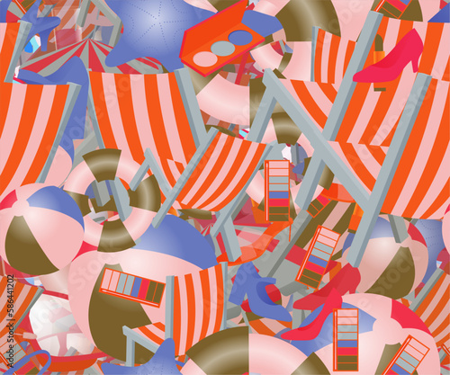 Background pattern abstract design texture. Seamless. Theme is about diving, slingback shoes, parlor, glass, starfish, cosmetics, travel, salon, flip-flops, beach, ball, nail polish, loafers