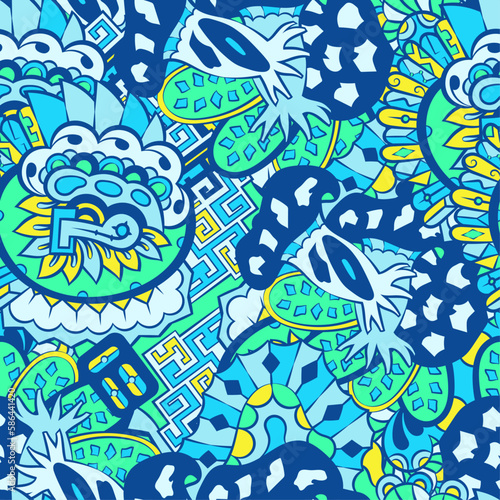 Tracery seamless pattern. Mehndi design. 6 colors. Ethnic doodle texture. Curved doodling background. Vector