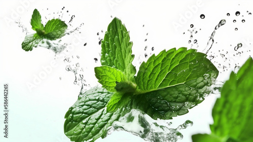 fresh mint leaves with water