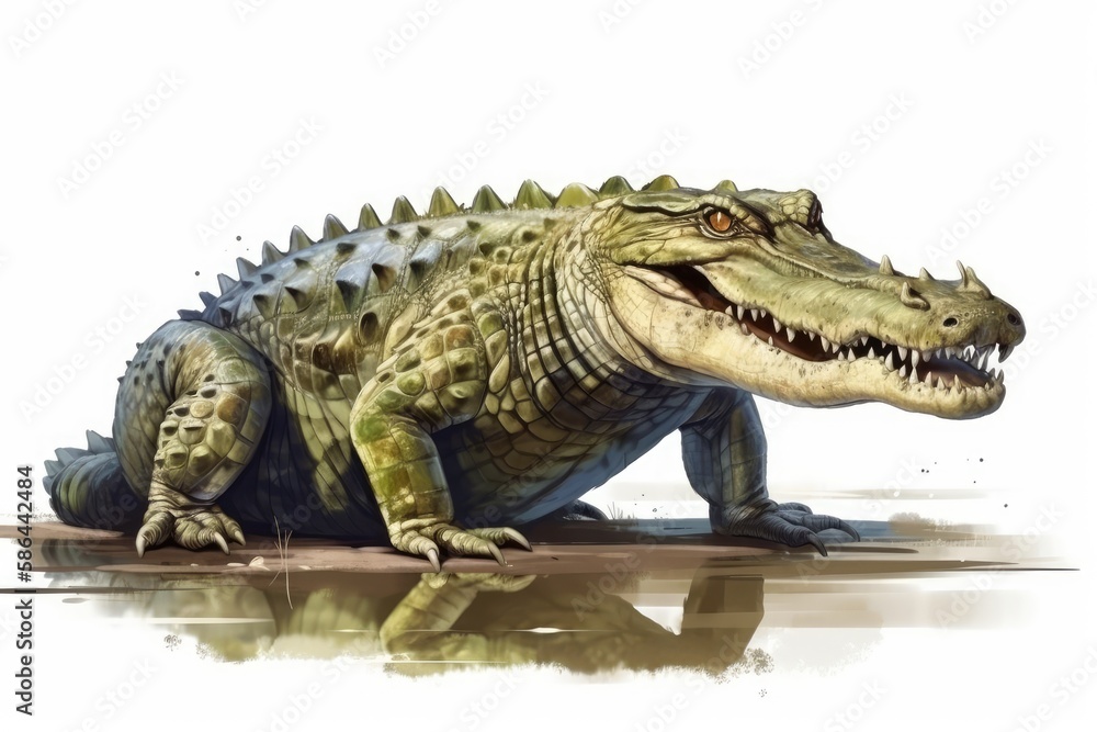Obraz premium menacing alligator resting on the surface of a murky swamp. Generative AI