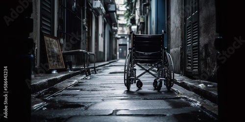 Wheelchair inside pedestrian lane Generative AI © bahadirbermekphoto