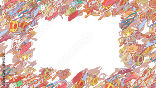 Background pattern abstract design texture. Repair and Building tools. Border frame, transparent background. Theme is about carpenter, nailing, spatula, leveling, screwdriver, circular saw