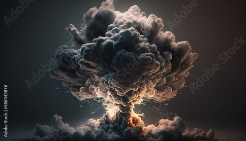 Nuclear Explosion and wave in sky. Generative AI.