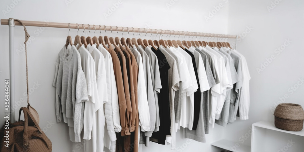 male clothes on hangers in white room Generative AI