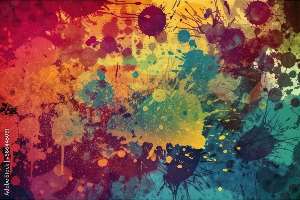 colorful paint splatters in motion on a white background. Generative AI