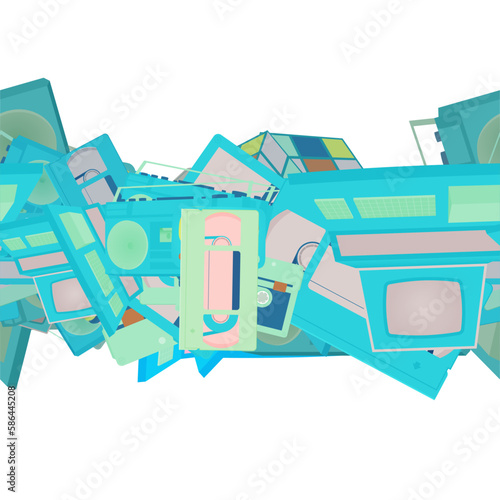 Background pattern abstract design texture. Horizontal seamless stripe. Border frame, transparent background. Theme is about sweets, retro, audio, magnetola, video, candy watches, pager