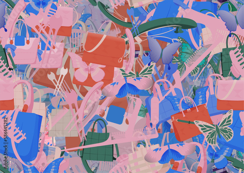 Background pattern abstract design texture. Seamless. Theme is about colorful, wild, tropical, beauty, Laptop Backpack, barrette, wildlife, summer, fly, spring, hairstyle, girl, glamour