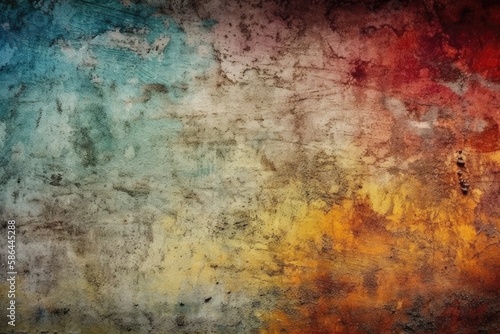 textured grungy wall with a bold red  yellow  and blue color palette. Generative AI