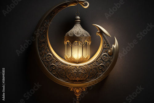 Festive greeting card for Muslim holy month Ramadan Kareem. Generative ai