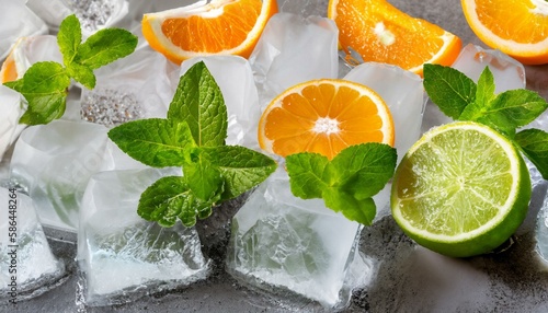 High-Quality Closeup of Orange and Mint Ice Cubes - Texture and Detail