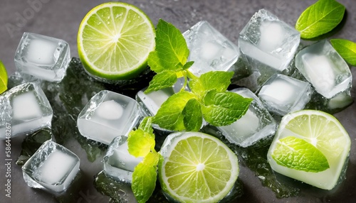 High-Quality Closeup of Lime and Mint Ice Cubes - Texture and Detail