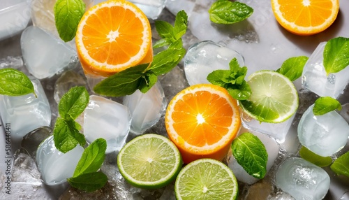 High-Quality Closeup of Orange and Mint Ice Cubes - Texture and Detail