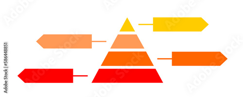 Infographic illustration of yellow and red triangles divided and cut into thirds and space for text, Pyramid shape made of four layers for presenting business ideas or disparity and statistical data