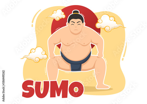Sumo Wrestler Illustration with Fighting Japanese Traditional Martial Art and Sport Activity in Flat Cartoon Hand Drawn Landing Page Templates