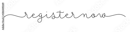 REGISTER NOW black monoline calligraphy banner