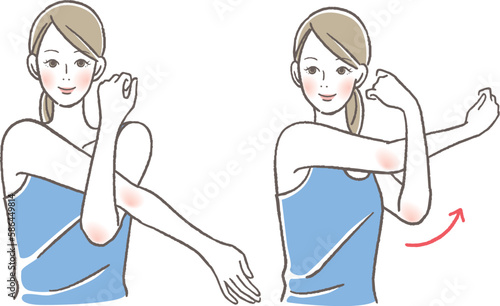 肩のストレッチをする女性のイラスト