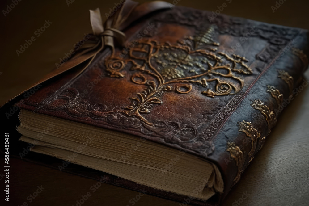 Fototapeta premium a very old notebook with a beautiful noble brown book cover created with Generative AI technology