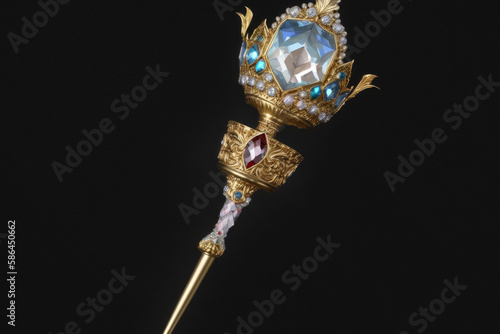 golden scepter worthy of a king, set with gemstones in various sizes created with Generative AI technology