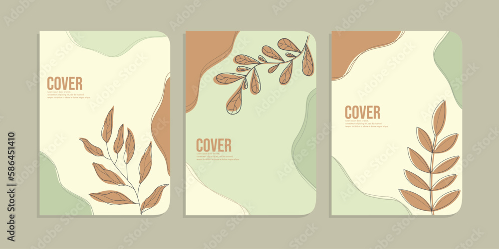 set of book cover designs with hand drawn floral decorations. abstract retro botanical background. size A4 For notebooks, planners, brochures, books, catalogs