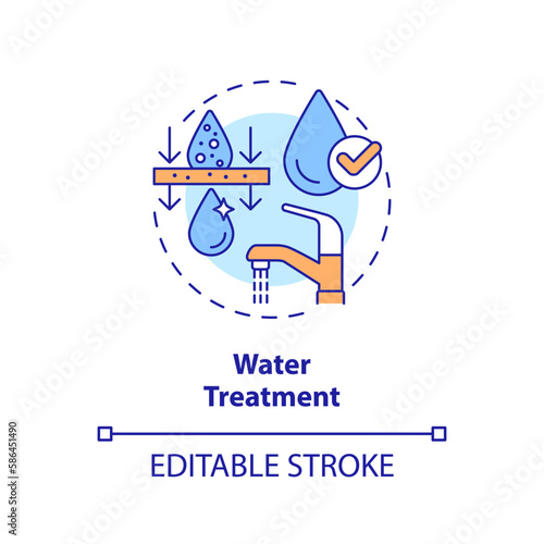 Water treatment concept icon. Quality improvement. Liquid sources management abstract idea thin line illustration. Isolated outline drawing. Editable stroke. Arial, Myriad Pro-Bold fonts used