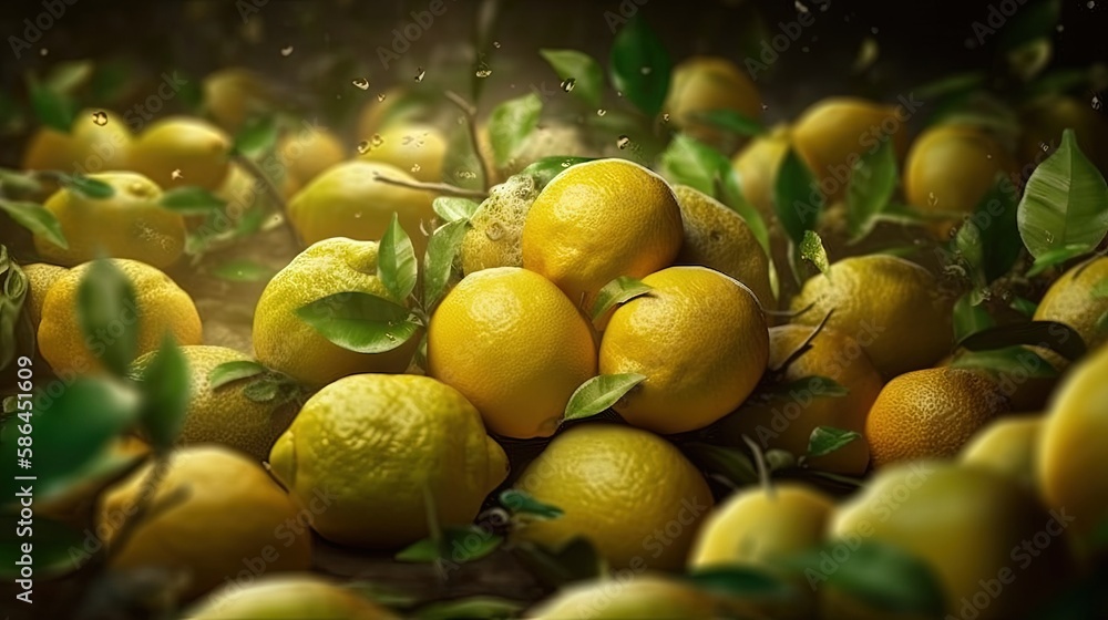 Beautiful organic background made of freshly picked Lemon. Generative AI.