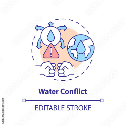 Water conflict concept icon. Fight for access to aqua. Hydro source threat abstract idea thin line illustration. Isolated outline drawing. Editable stroke. Arial, Myriad Pro-Bold fonts used