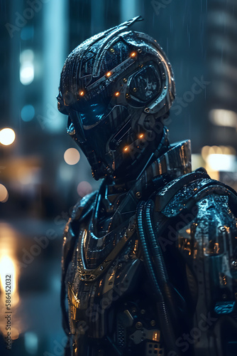 cyborg knight in the black, generative AI