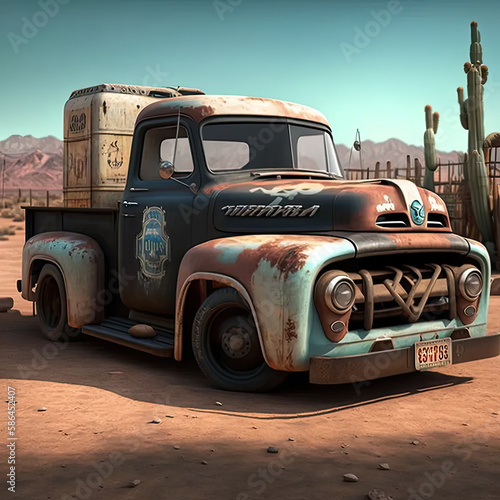 50's Ford Pick Up Truck Desert Scene Hauling Relics Artificial Intelligence