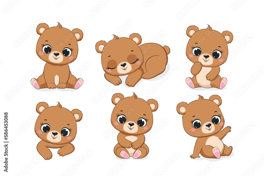 A collection of cute teddy bears. Vector illustration in cartoon style. A collection of cute teddy bears. Vector illustration in cartoon style.