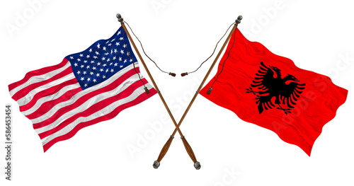 National flag  of Albania and United States of America. Background for designers