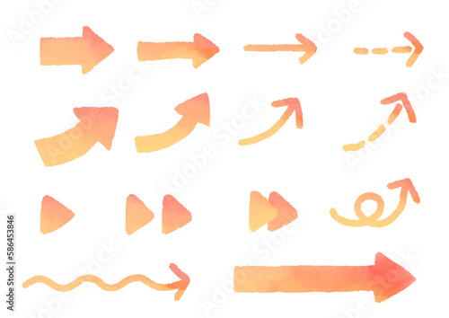 赤の矢印セット　手描き　水彩風