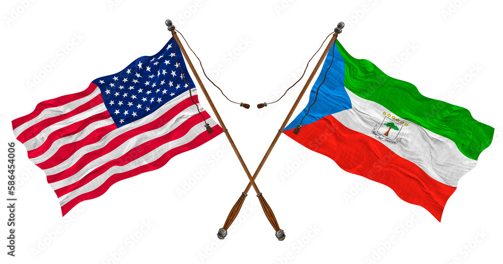 National flag of Equatorial Guinea and United States of America. Background for designers National flag of Equatorial Guinea and United States of America. Background for designers