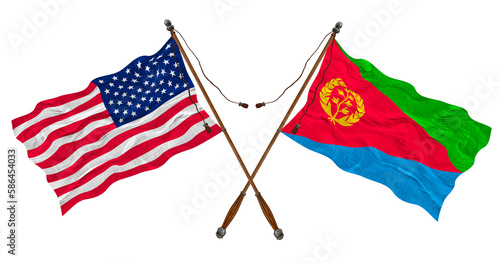 National flag  of Eritrea and United States of America. Background for designers