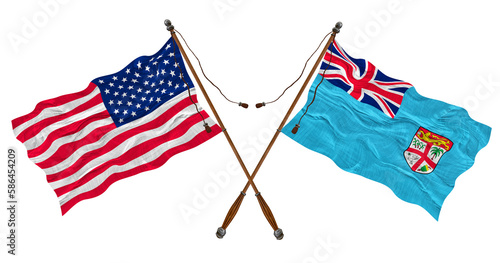 National flag  of Fiji and United States of America. Background for designers