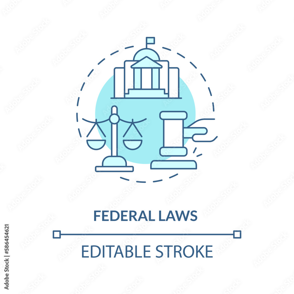 Federal laws blue concept icon. Governmental regulations. Law and legal issue abstract idea thin line illustration. Isolated outline drawing. Editable stroke. Arial, Myriad Pro-Bold fonts used