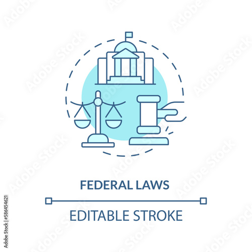 Federal laws blue concept icon. Governmental regulations. Law and legal issue abstract idea thin line illustration. Isolated outline drawing. Editable stroke. Arial, Myriad Pro-Bold fonts used