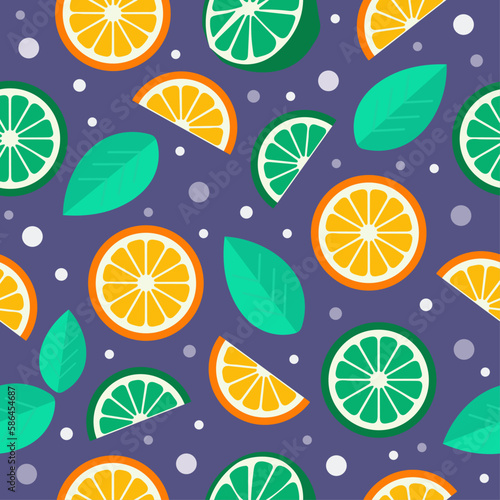 Seamless pattern. Orange, lime, mint background. Summer, cocktail banner, backdrop