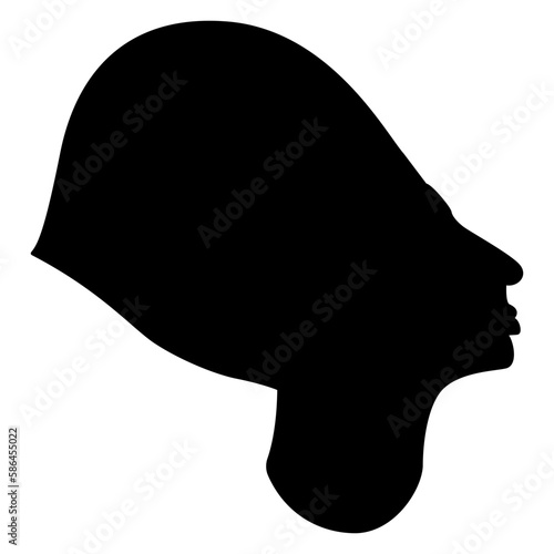 Profile head of ancient Egyptian pharaoh wearing royal crown. Black silhouette on white background.