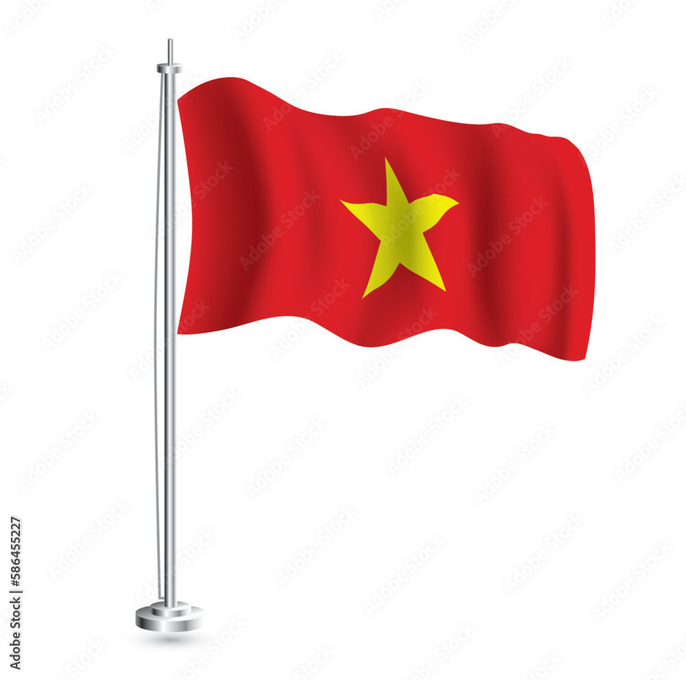 Vietnamese Flag. Isolated Realistic Wave Flag of Vietnam Country on Flagpole. Vietnamese Flag. Isolated Realistic Wave Flag of Vietnam Country on Flagpole.